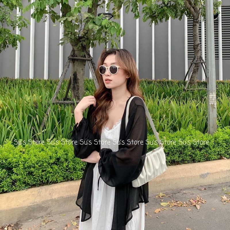 (Loại Đẹp) ÁO KHOÁC VOAN TAY BUỘC NƠ ĐEN TRẮNG🦋 ÁO CARDIGAN MỎNG KHOÁC NGOÀI XInh Xắn🦋 Nasu may🌸 | BigBuy360 - bigbuy360.vn