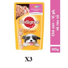 Bộ 3 túi thức ăn cho chó con dạng sốt Pedigree vị gà rau củ - 130g/túi