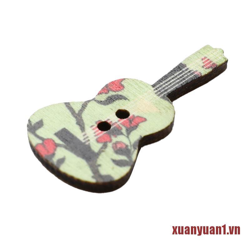 XUAN 50PCS Fashion Guitar Painting 2 Holes DIY Wooden Buttons Sewing Accessorie