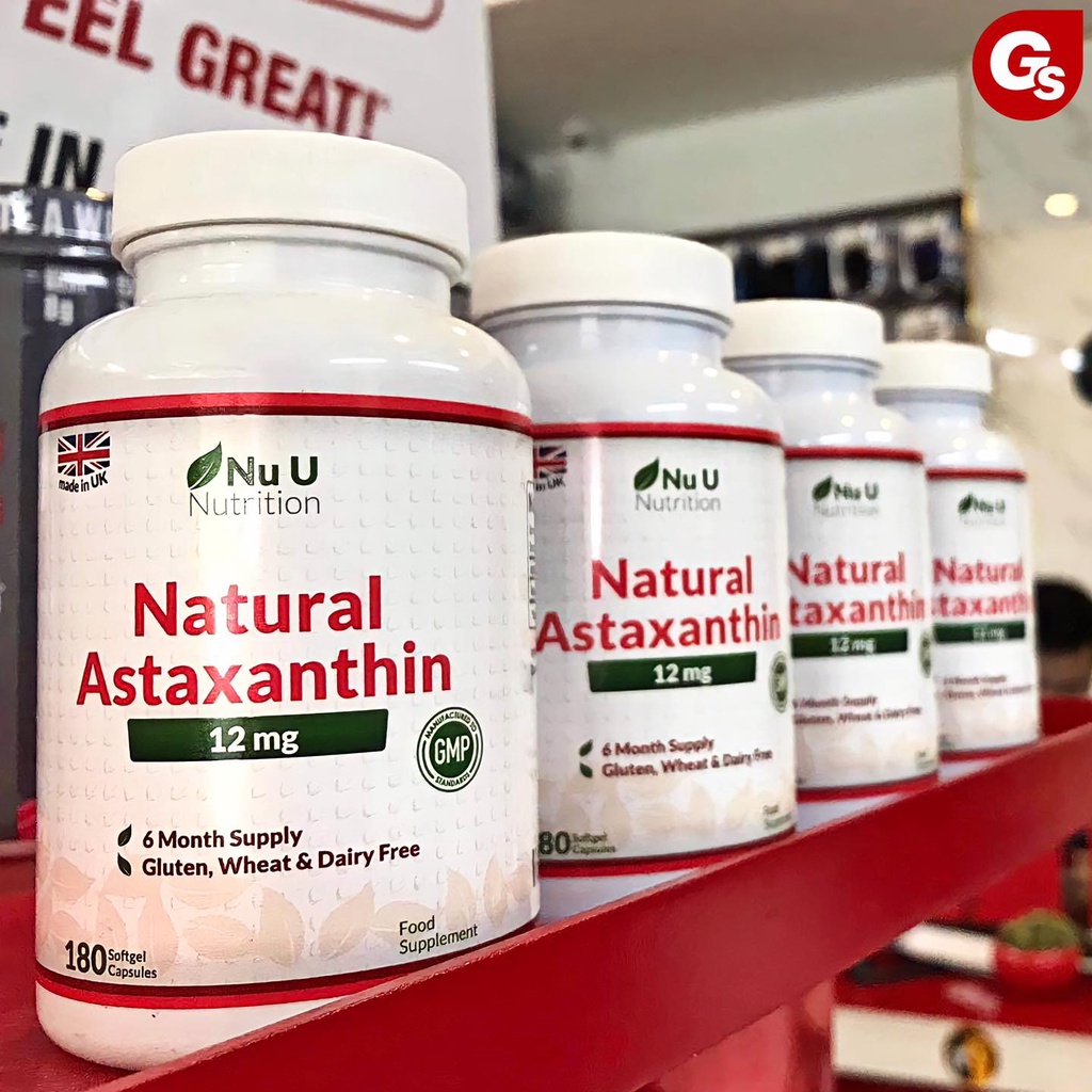 Viên uống Nu U Astaxanthin 12mg (180 viên) nhập khẩu Anh - Gymstore chống lão hóa da, siêu hoạt chất chống oxi hóa tốt