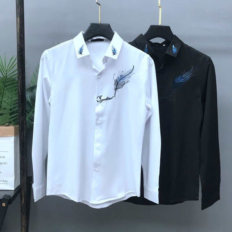 Áo Sơ mi nam 💚𝗙𝗥𝗘𝗘𝗦𝗛𝗜𝗣💚 áo sơ mi  nam nữ trắng cặp đôi dài tay công sở hoa đào