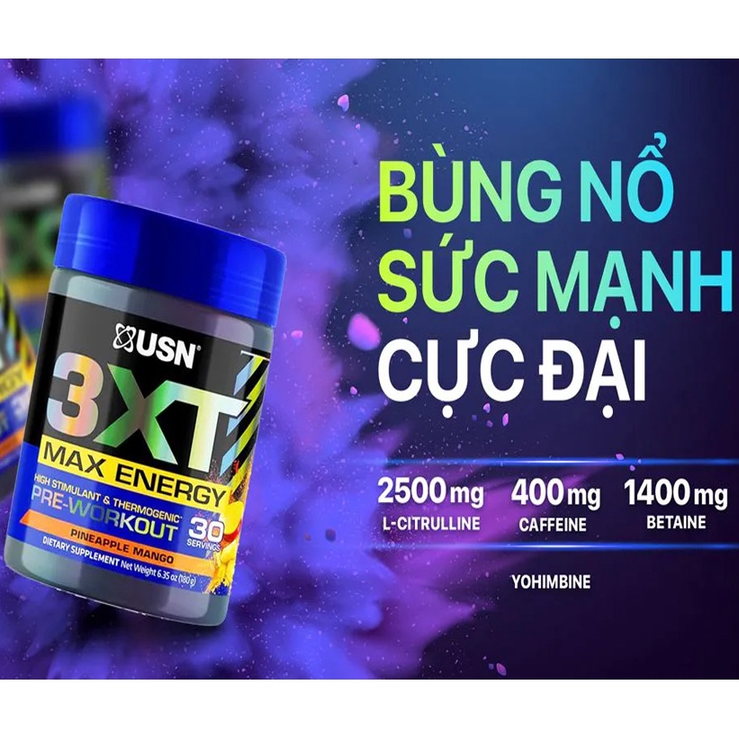 USN 3XT Pre Workout Tăng Sức Mạnh Vượt Trội, Tỉnh Táo Khi Tập Luyện 30 Lần Dùng