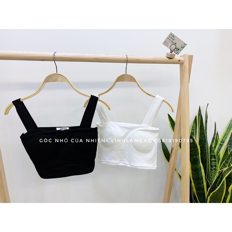 Áo Croptop Cổ Vuông Có Sẵn Mút Ngực Chất Co Giãn, Áo Bra Cổ Vuông