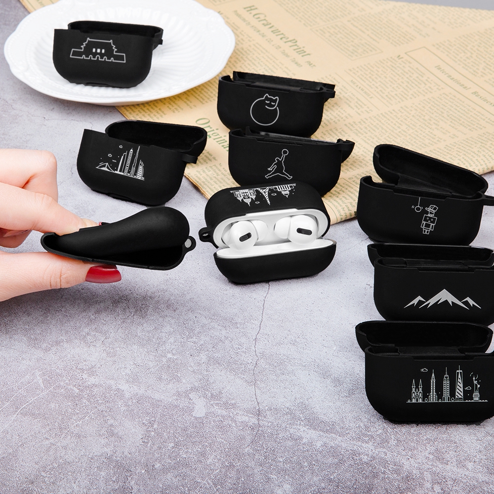 Vỏ silicone màu đen nhám mờ in hình dành cho hộp tai nghe không dây Apple Airpods Pro