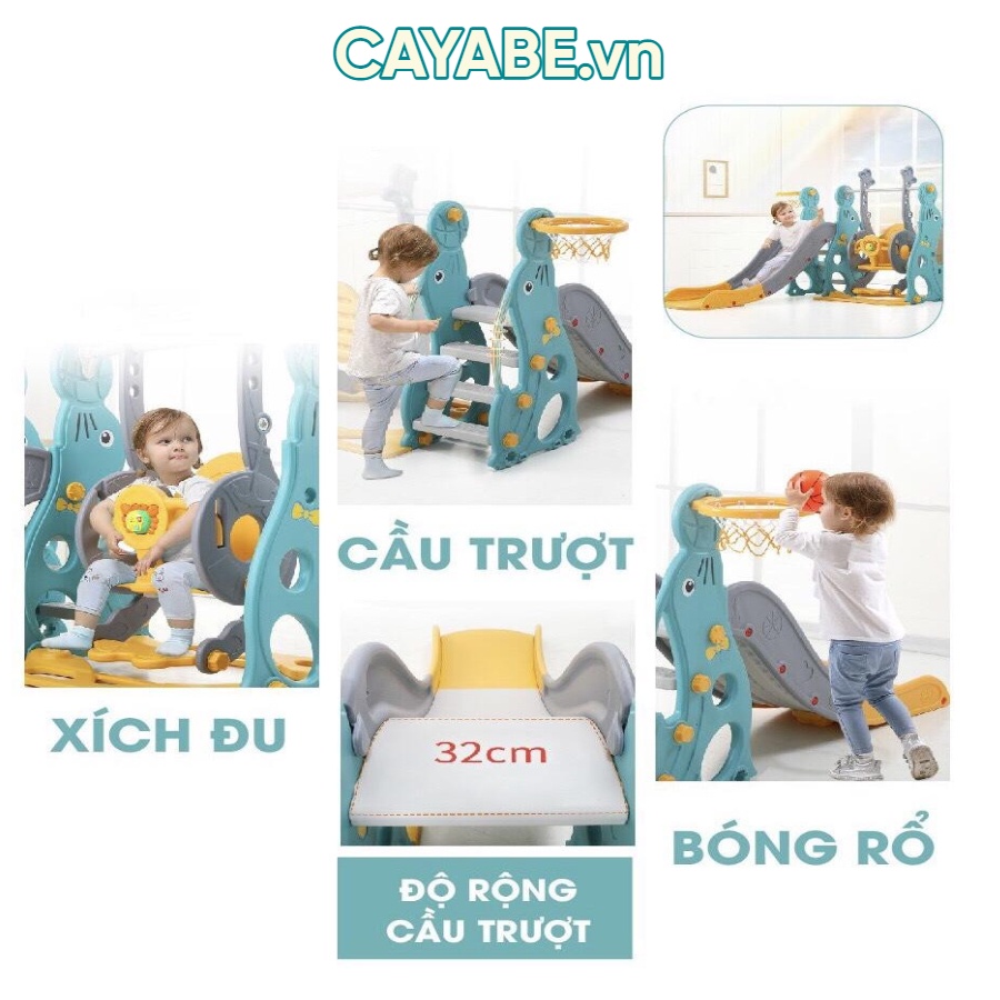 [CAYABE]: Cầu trượt - xích đu - cột bóng rổ hải cẩu, sư tử, tên lửa cho bé xanh lá - xanh dương - hồng