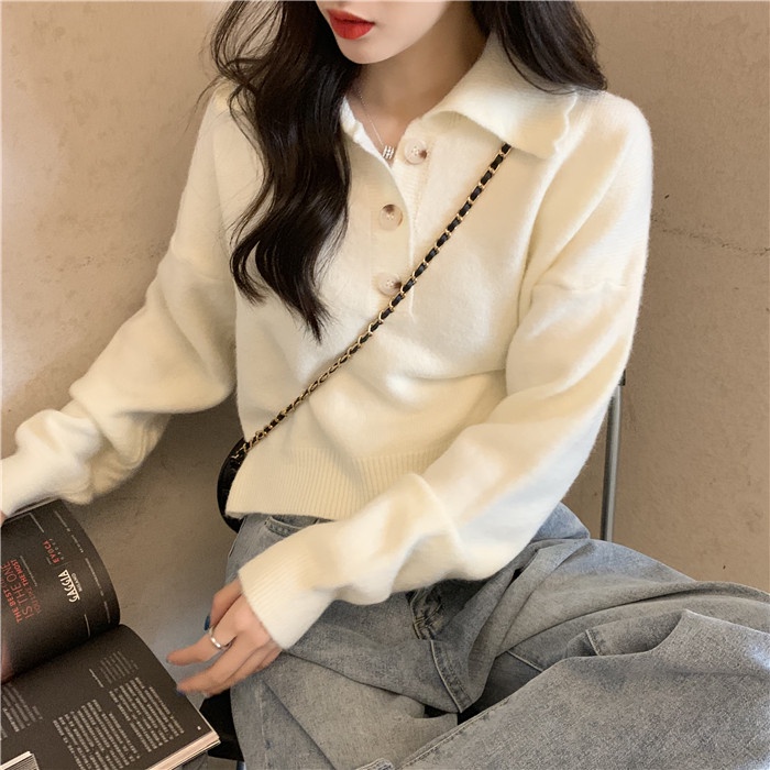 Áo len cổ polo dáng rộng phong cách Hàn Quốc có 5 màu thời trang cho nữ | BigBuy360 - bigbuy360.vn