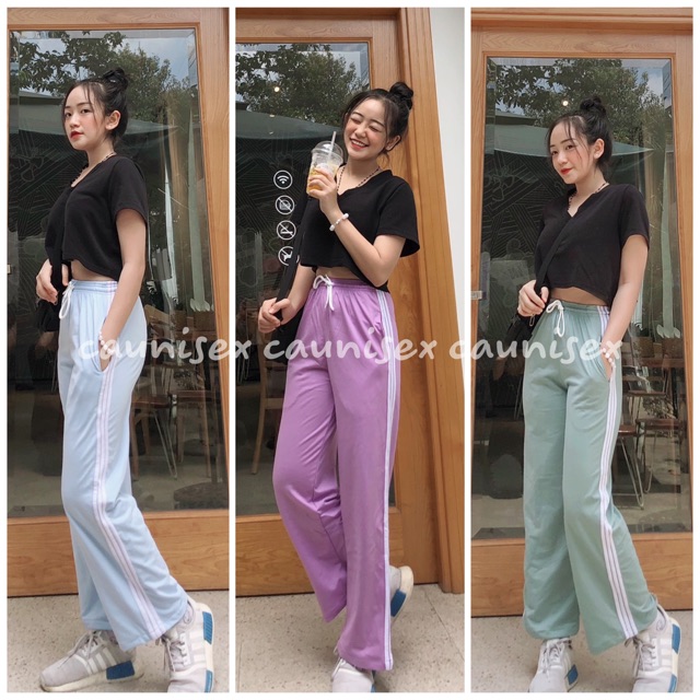 Quần dài nữ 3 sọc ống rộng dáng suông ( Hình Thật 100% )