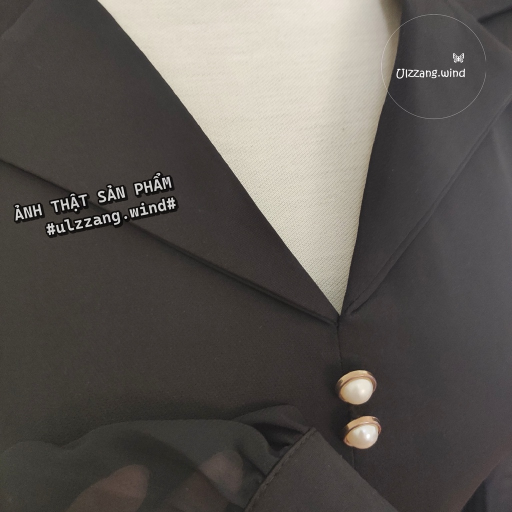 Đầm dài tay cổ vest tay phối cúc ngọc sang trọng Korean style - u.w