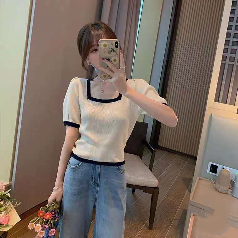 Áo Thun Ngắn Tay Cổ Vuông Thời Trang Mùa Hè Hàn Quốc | BigBuy360 - bigbuy360.vn