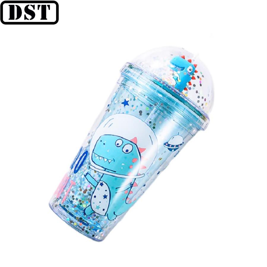 Ly Đựng Nước, Cốc Đựng Nước Nhũ Kim Tuyến Hình Khủng Long 500Ml Kèm Ống Hút Xinh Xắn (GIAO MÀU NGẪU NHIÊN)