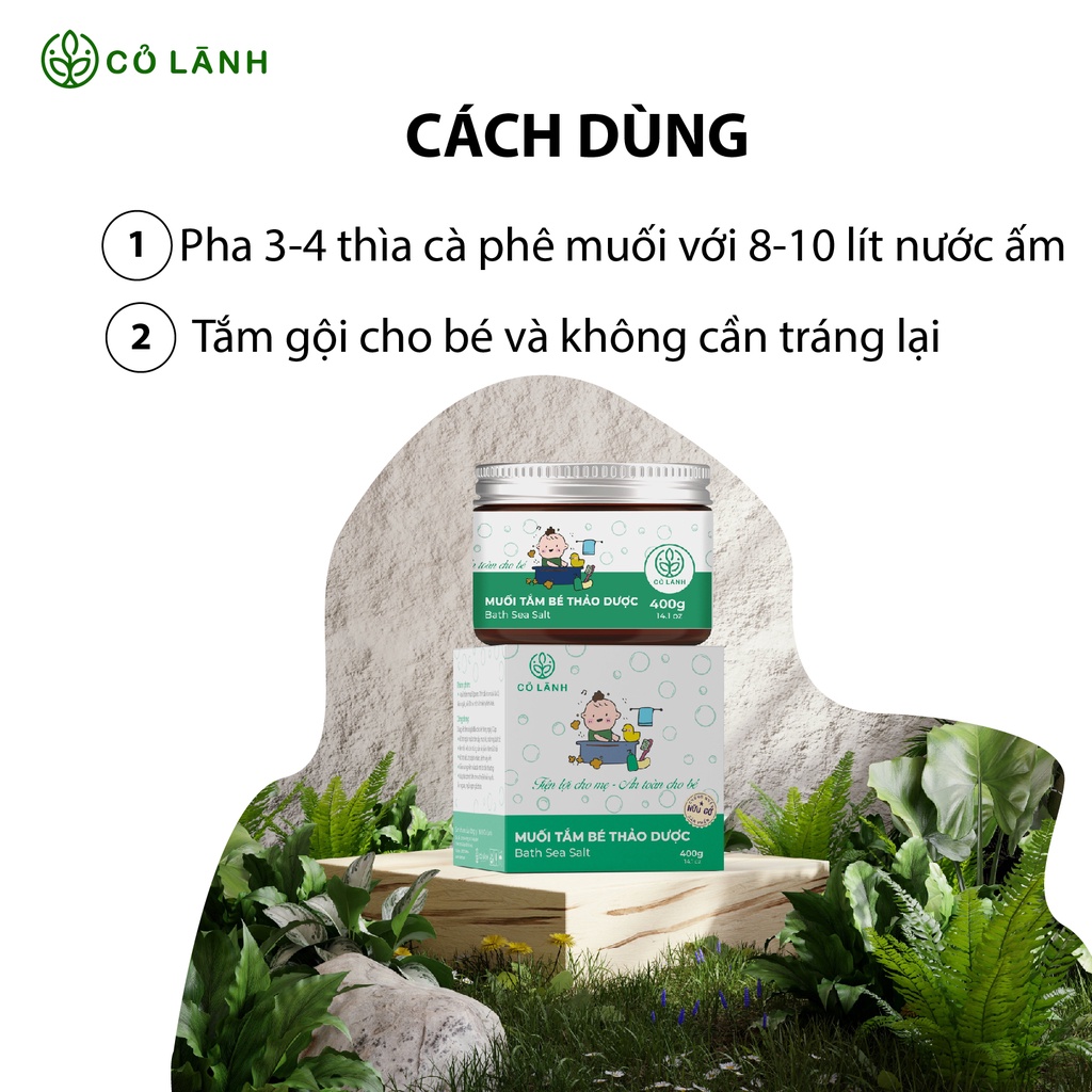 Muối tắm bé thảo dược Cỏ Lành. Sạch rôm sảy, mát da.