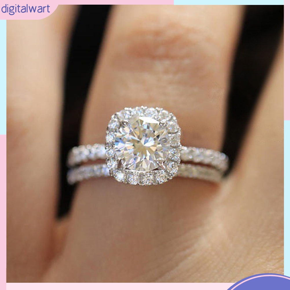 Set 2 Nhẫn Đính Kim Cương Nhân Tạo Kiểu Dáng Sang Trọng Thời Trang Cho Nữ