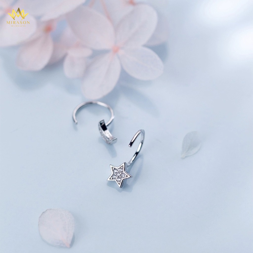 Khuyên Tai Bạc Nữ MIRASON Mặt Trăng Và Ngôi Sao Nạm Đá Sáng Lấp Lánh MBT070 -  Bông Tai Nữ Bạc 925 Cao Cấp