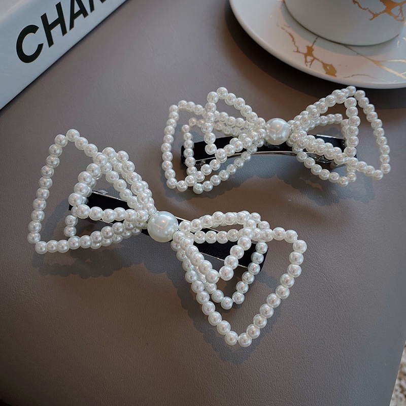 Kẹp Tóc Hình Nơ Lớn Đính Ngọc Trai Đơn Giản Thời Trang Phong Cách Hàn Quốc