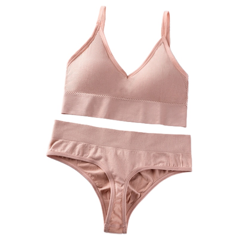 Youyo Bộ Đồ Lót 2 Món Gồm Áo Ngực Cổ Chữ V Hở Lưng Không Gọng Có Đệm Nâng Ngực + Quần Lọt Khe Thấp Màu Trơn
