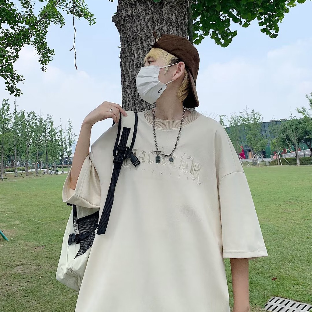 Áo Thun Mùa Hè Dáng Rộng In Chữ Phong Cách Hip Hop Nhật Bản Cho Nam Giới Có size Lớn M-2XL