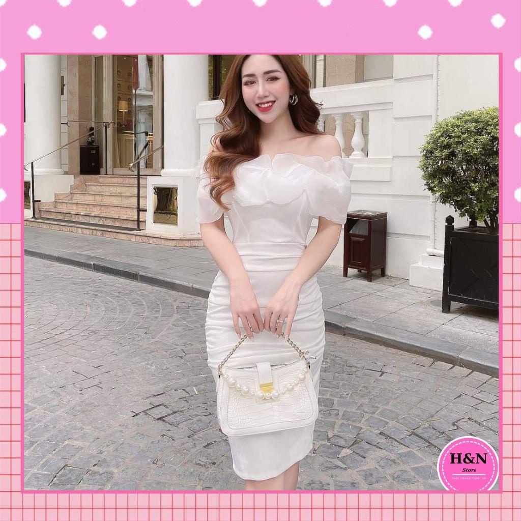 Đầm dáng ôm thiết kế cổ và tay bồng dự tiệc Váy body thiết kế dự tiệc Đầm body sang chảnh dáng ôm trễ vai V19
