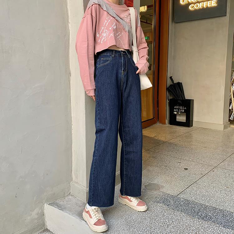 Quần jeans eo cao ống rộng thời trang Hàn Quốc trẻ trung cho nữ