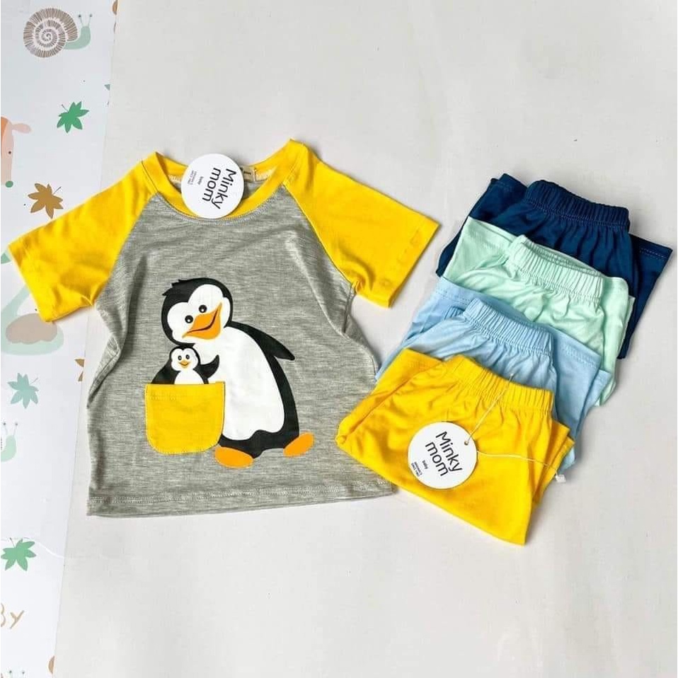 Bộ Cộc Tay Thun Lạnh Minky Mom Bé Trai, Bé Gái Size 8-18kg 💖 Bộ Ngắn Tay Chim Cánh Cụt Bé Trai Bé Gái Thun Lạnh Mềm Mát