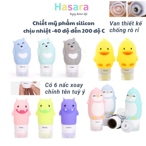Chai chiết mỹ phẩm, dầu gội silicon cao cấp,lọ chiết  60ml, 80ml, 90ml, 100ml hình các con vật dễ thương - Hasara