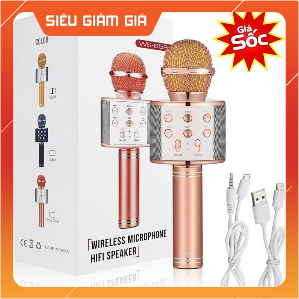 Mic Karaoke Ws-858, Micro Bluetooth Không Dây Kèm Loa, Vừa Nghe Nhạc Vừa Hát Karaoke |Phutuan2410