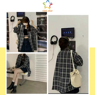 Áo sơ mi nữ kẻ nhỏ tay bồng korea unisex - viet_star