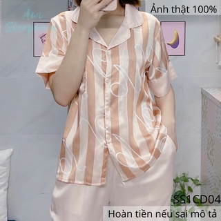 Bộ pyjama mặc nhà cộc dài lụa satin sam luxury - awi sleepwear