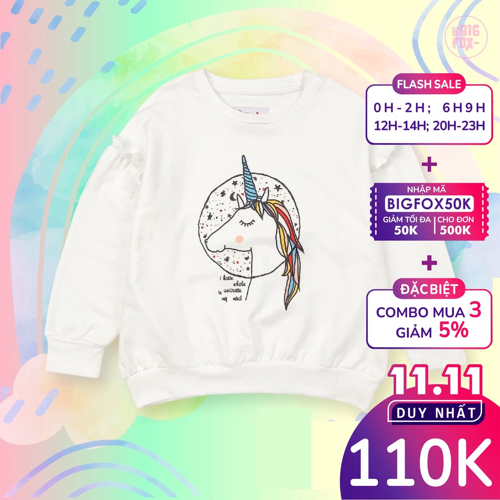 Áo bé gái BIGFOX - MISS MEOW thu đông, áo nỉ cho bé dài tay size đại in Kỳ Lân 11 - 38 kg