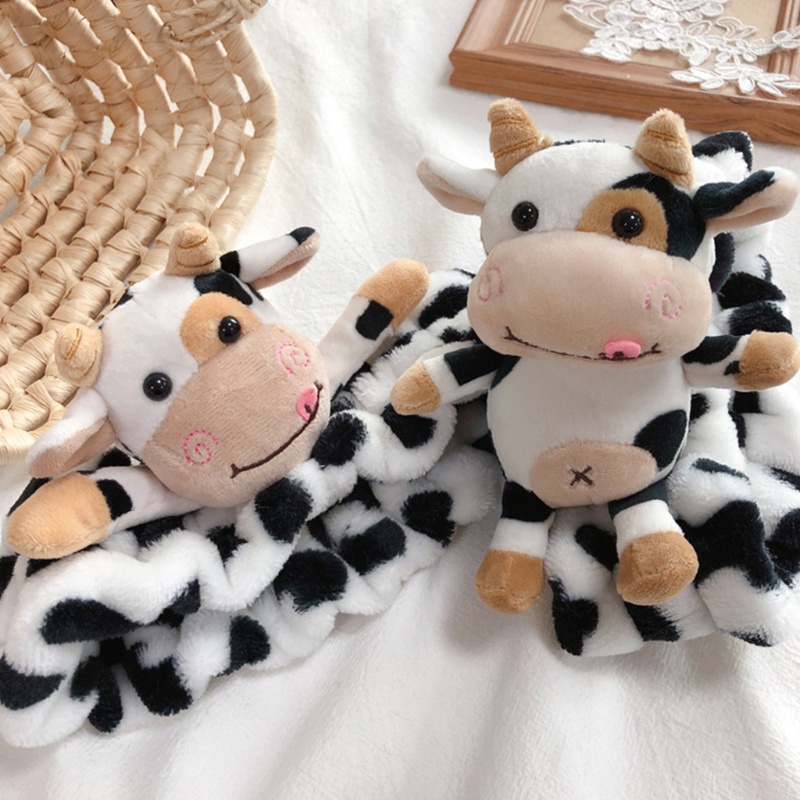 Băng Đô Cài Tóc Bản Rộng Co Giãn In Họa Tiết Bò Sữa Hoạt Hình Dễ Thương