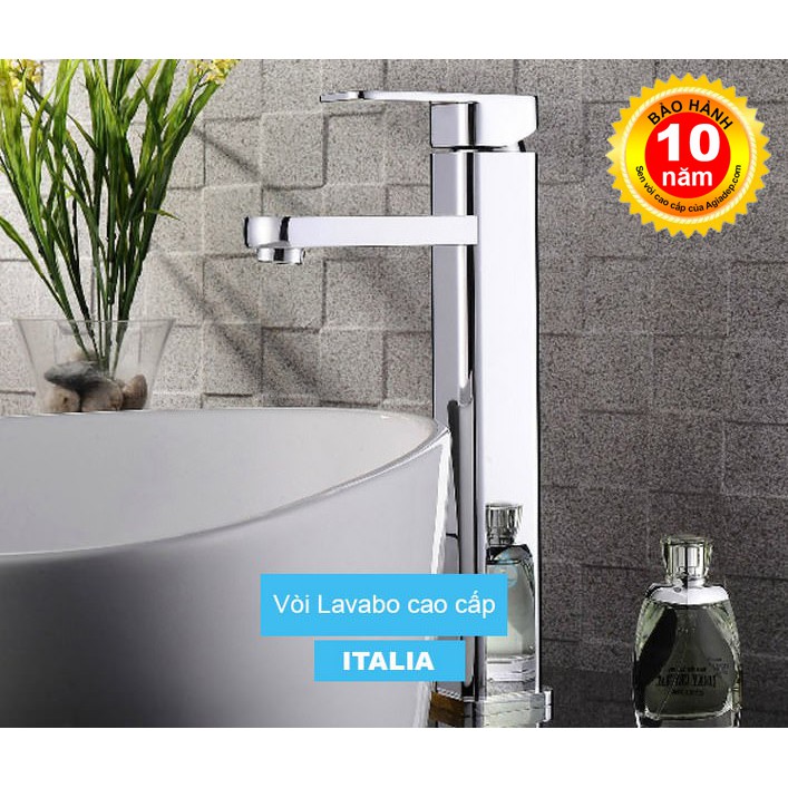 Vòi Lavabo nóng lạnh (Trụ vuông, chân cao) Hợp kim - Hàng Cao cấp ITALIA (Kèm đôi dây cấp nước)