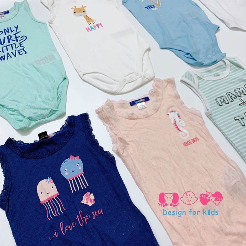 (Size 12-24m) Bodysuit, bộ body chip BA LỖ sát nách hàng xuất dư LUPILU vải thông hơi cho bé (12-18m)