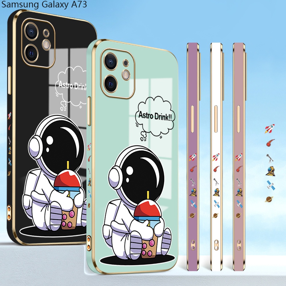 Samsung Galaxy A73 A72 A53 A33 A23 A01 A7 2018 4G 5G For Phone Case Soft Casing Silicone Cartoon Cute Astronaut Electroplating Full Cover Shockproof TPU Cases