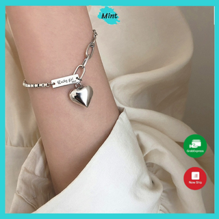 Lắc Tay Lucky Girl Mạ Bạc S925 ❤️FREESHIP❤️ Vòng Tay Nữ hình Trái Tim Lớn Bất Đối Xứng