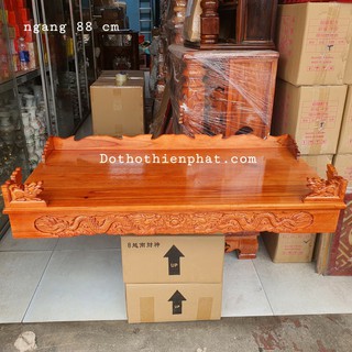 Bàn thờ treo tường gỗ xoan màu đỏ ngang 88cm đế chạm rồng gồm 1 bộ ke rất đẹp