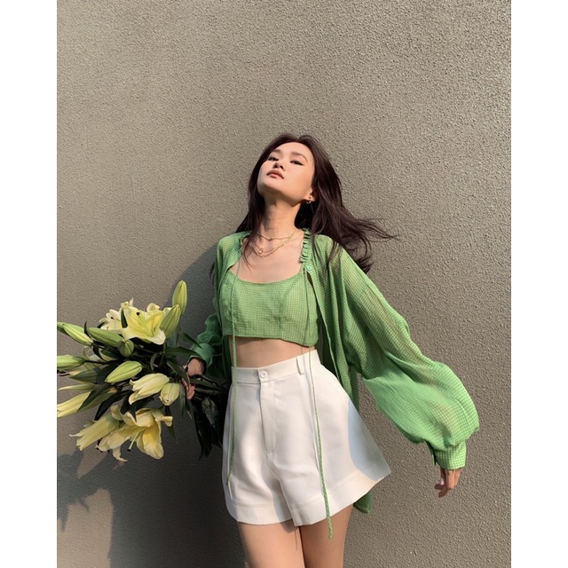 Áo sơmi caro nhí form rộng 2 màu