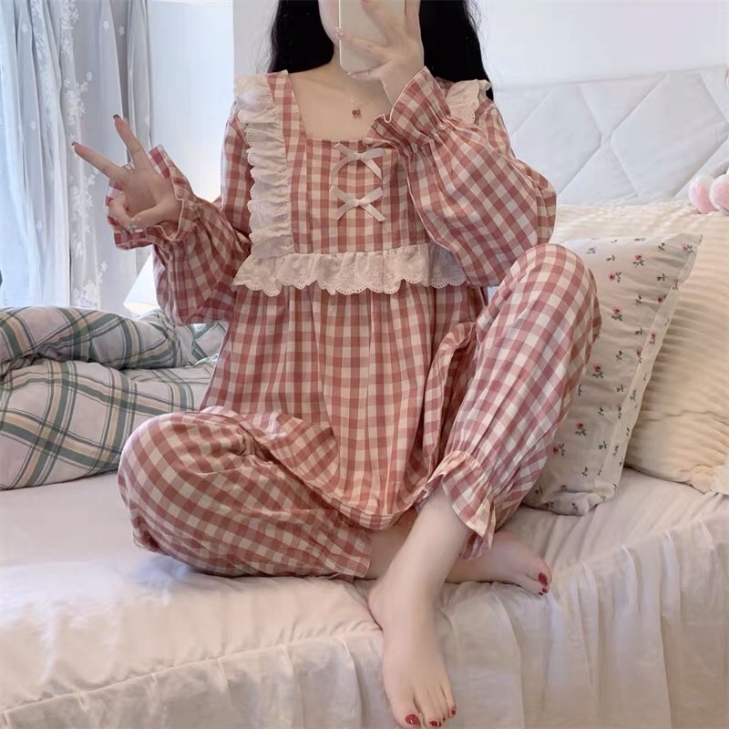 BỘ NGỦ CARO PHỐI REN BÈO