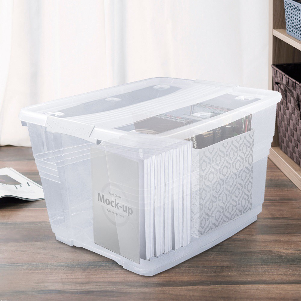HomeBase STACKO thùng nhựa đựng đồ có nắp Thái Lan W66.3xD49.6xH39.1 Cm 80L Trắng trong