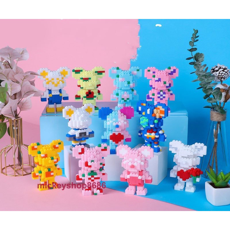 xếp hình le.go Gấu Bearbrick 12cm Đồ chơi lắp ráp mô hình bear brick nano 3D dễ thương