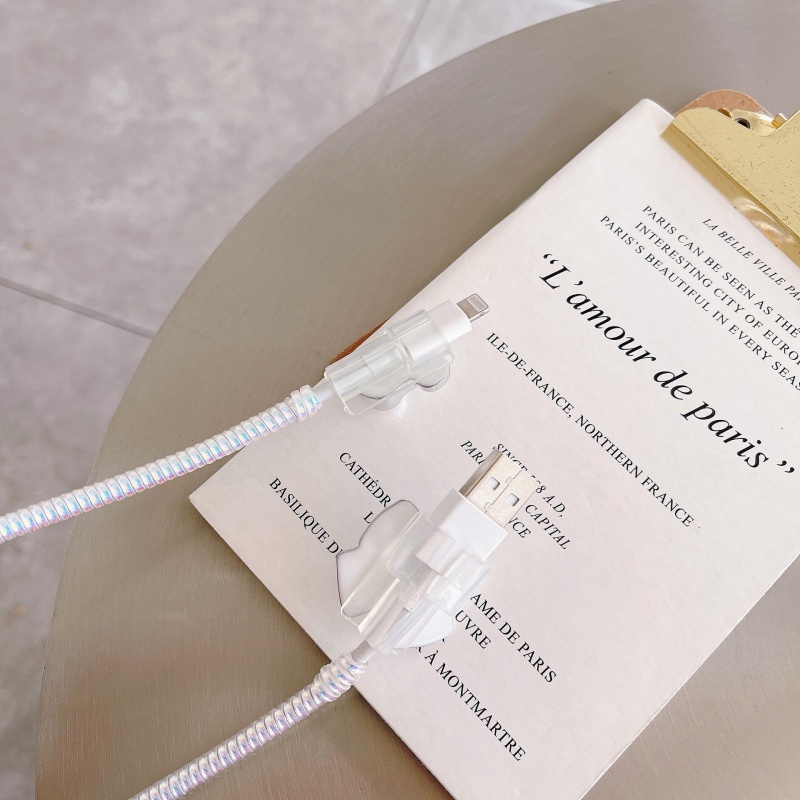 Vỏ Bọc Bảo Vệ Dây Cáp Sạc USB Trong Suốt Hình Gấu Hoạt Hình Dễ Thương