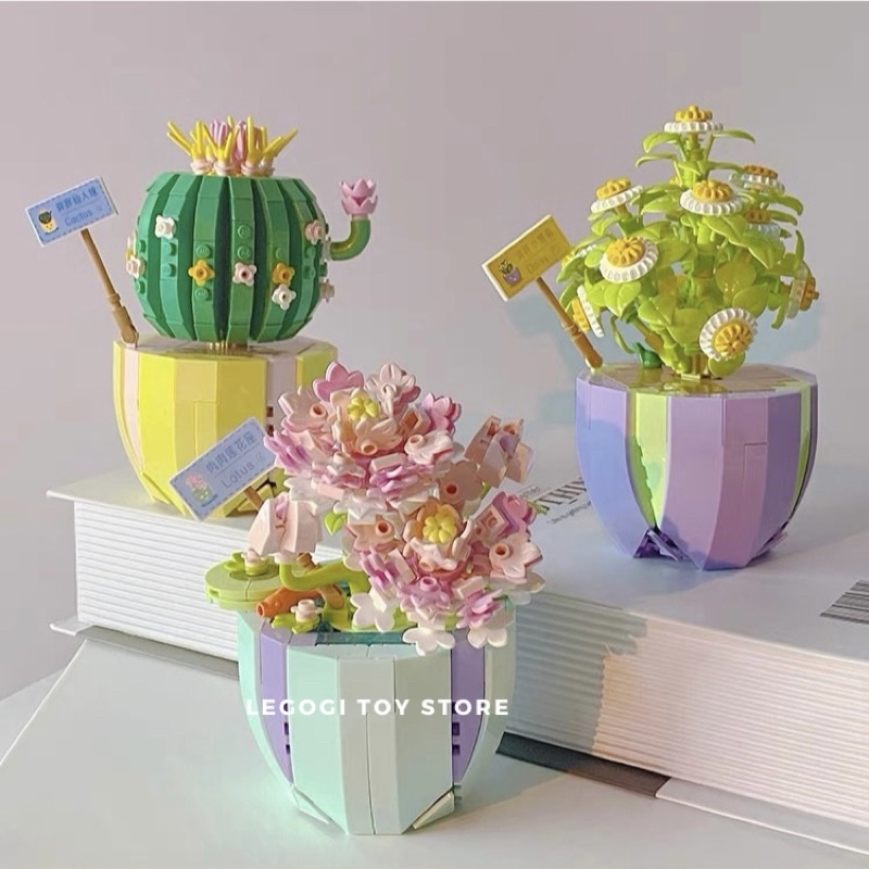 Đồ chơi xếp hình Legogi CHẬU HOA 9 MẪU mô hình hoa lắp ráp lắp ghép quà tặng bạn nữ trang trí phòng học bàn làm việc