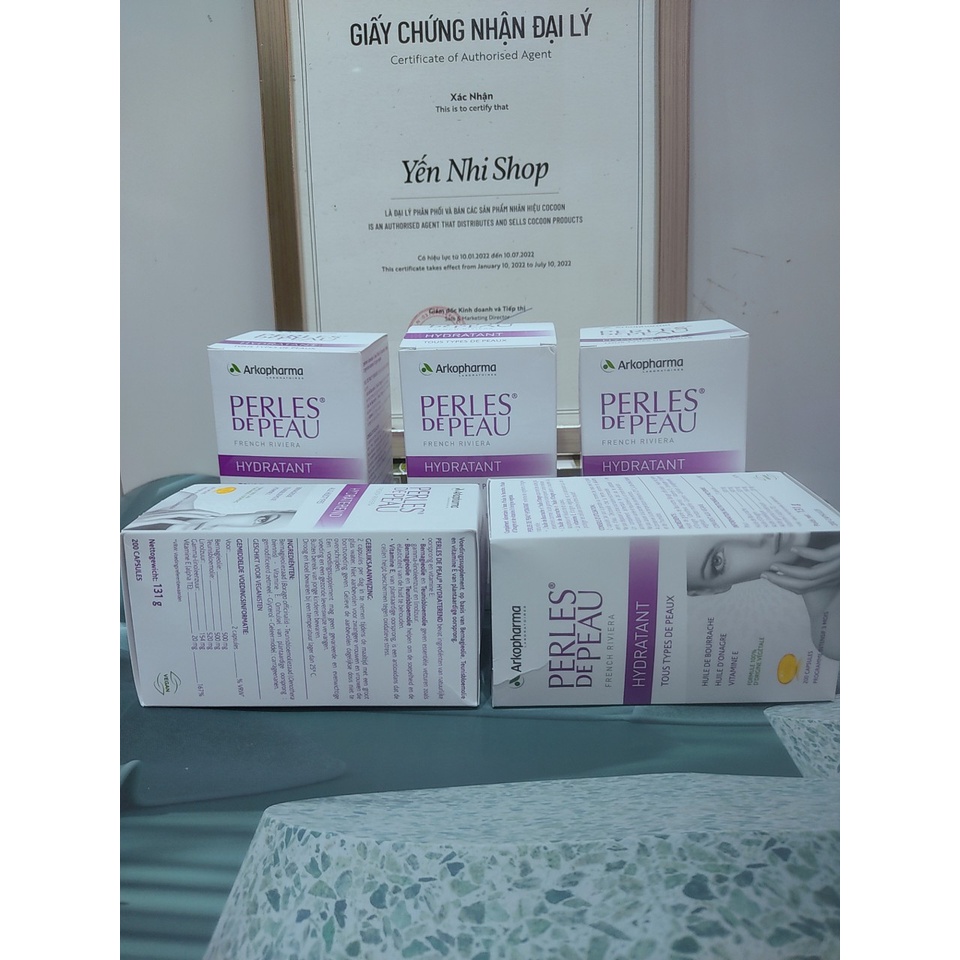 Viên uống collagen đẹp da Arkopharma perles de peau hydraterend 200 viên cấp ẩm, căng bóng da 200 viên