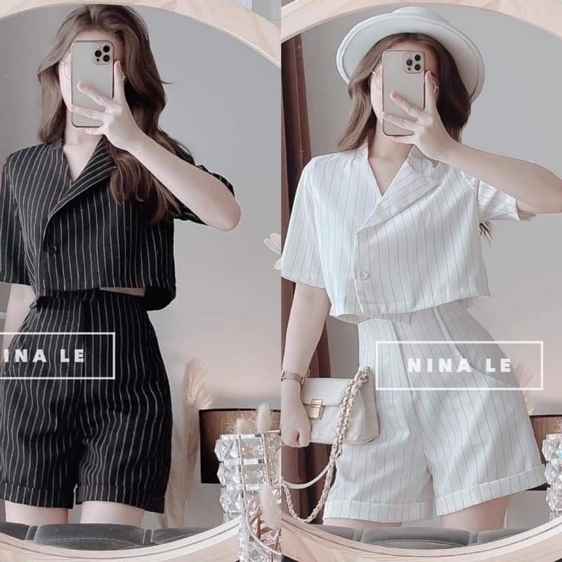 SET ÁO CỔ VEST + QUẦN SHORT HỌA TIẾT KẺ SỌC BIGSIZE
