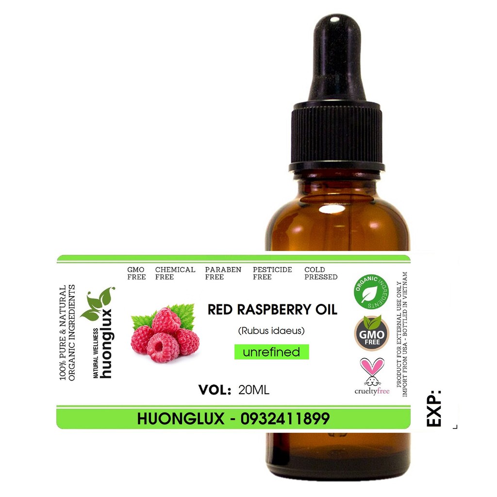 Organic dầu hạt Mâm xôi đỏ Red Raspberry seed oil hữu cơ nguyên chất và tinh chế