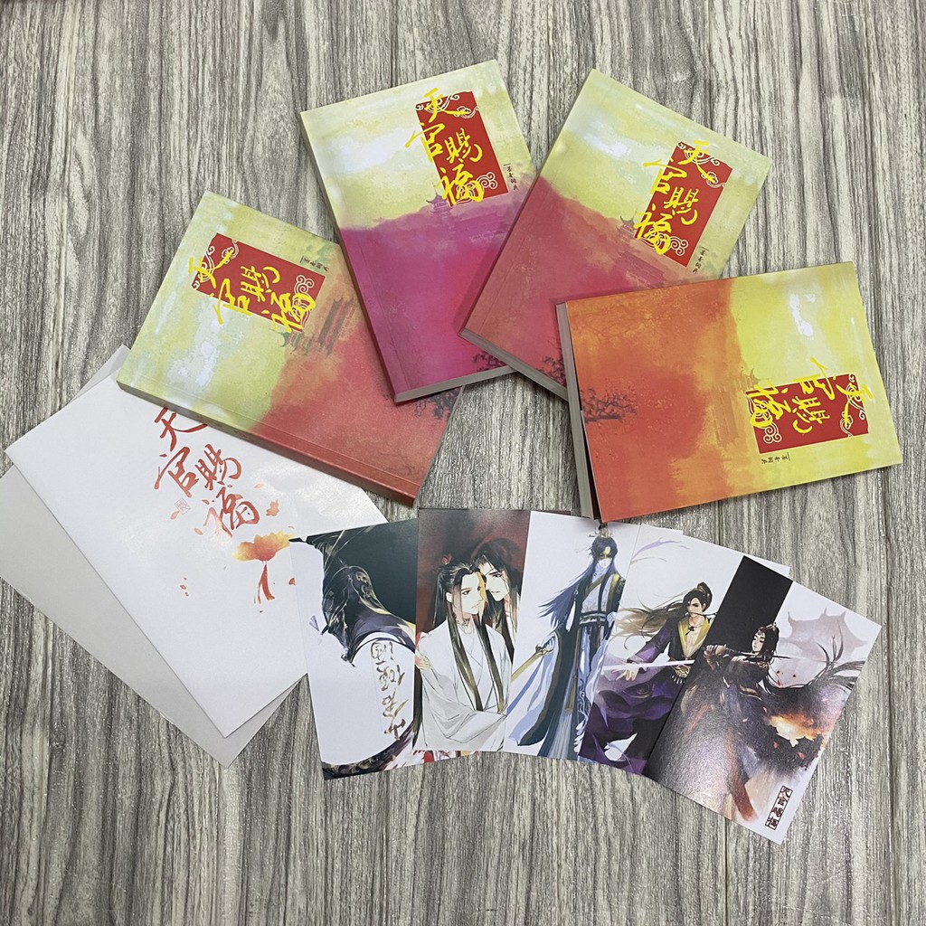 Tieuthuyet Thiên quan tứ phúc bộ 4 quyển tặng kèm postcard banner thiệp