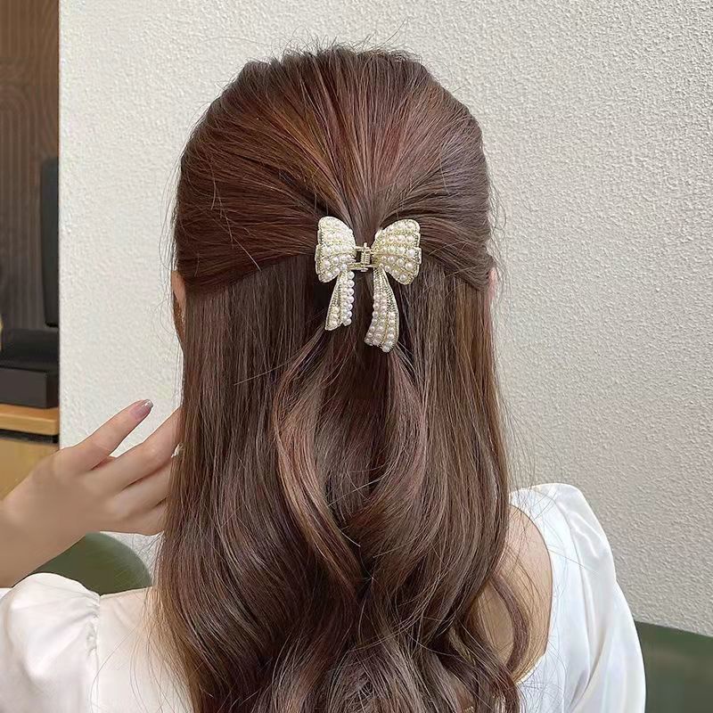 ✨✨Kẹp Tóc Nơ Đính Đá Và Ngọc Trai Giả Phong Cách Vintage Mới