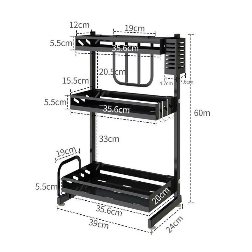 Kệ để gia vị thép 3 tầng đựng đồ nhà bếp, gác dao thớt đa năng
