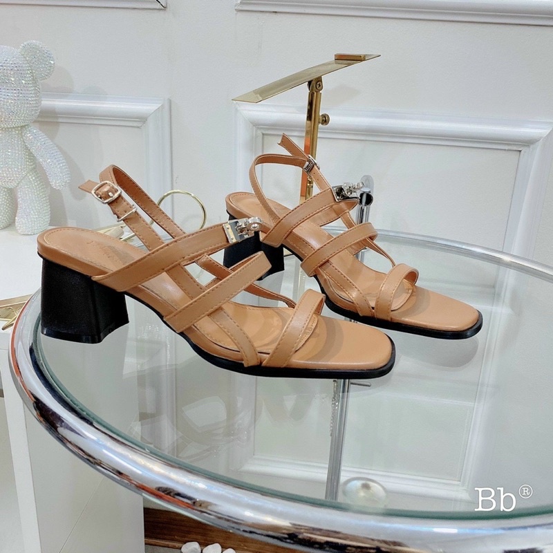 Sandal cao gót Hm 3 quai ngang 5p fullbox