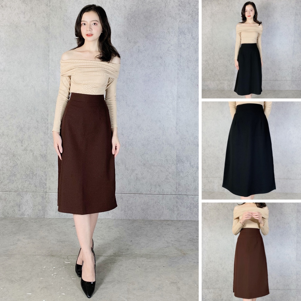 Chân váy công sở mã 809 EMIX (2 màu), dáng dài, midi, cạp cao, khóa sau, vải tuytxi, mềm mịn, đứng dáng