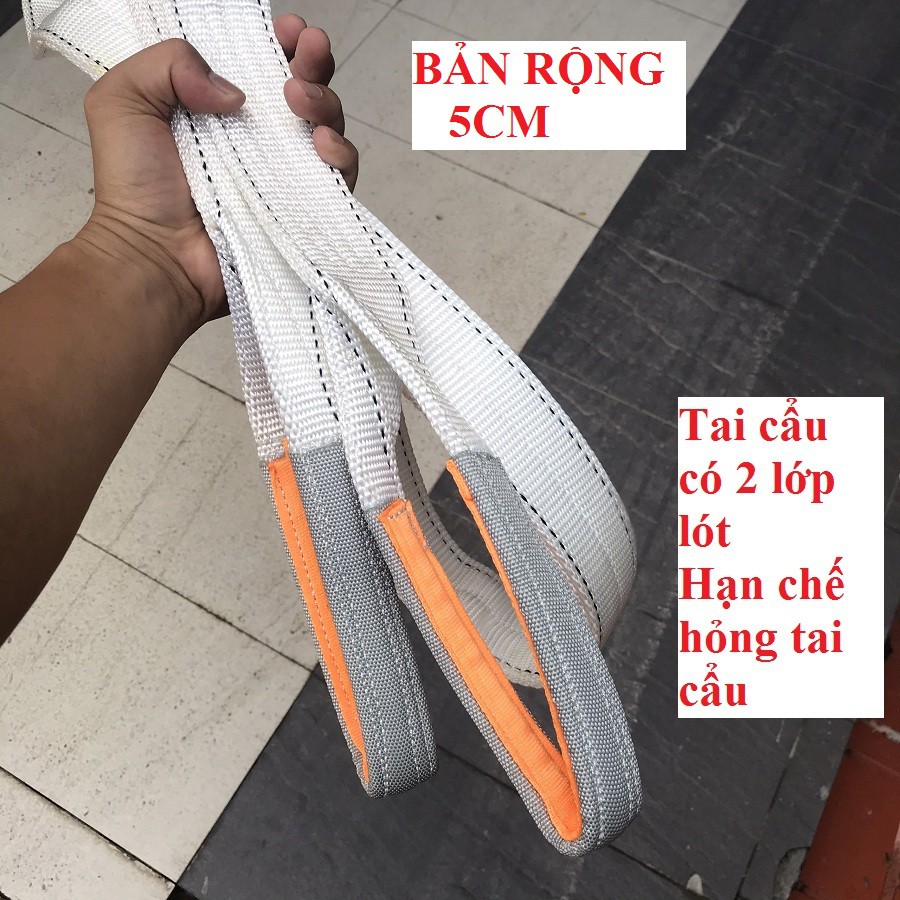 【2Tấn - 5Cm - 7mét/sợi】MAMUT ® Dây cáp vải cẩu hàng Hiệu con voi - Hệ số an toàn 6:1 - Tai cẩu 2 lớp lót