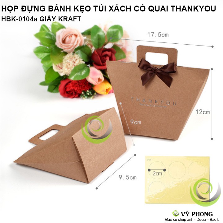 HỘP GIẤY KRAFT ĐỰNG BÁNH KẸO HÌNH TÚI XÁCH CÓ QUAI IN NHŨ CHỮ THANK YOU PHONG CÁCH HÀN QUỐC HBK-0104